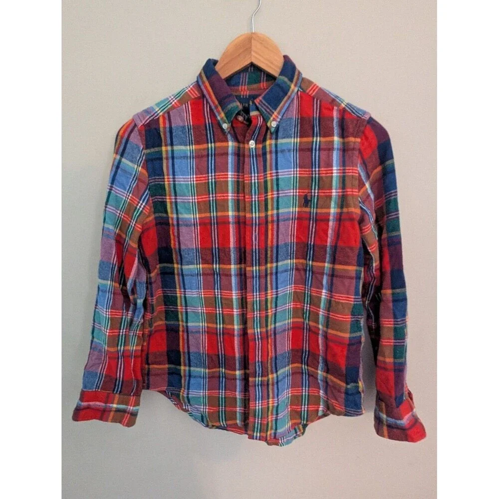 Ralph Lauren Boys Heritage Button Down Flannel Polo Shirt Size M